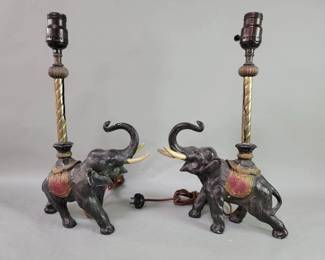 Lot # : 63 - Pair of vintage spelter elephant table lamps