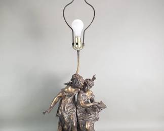 069 Lot 342 Vintage Auguste Moreaustyle spelter sculpture lamp