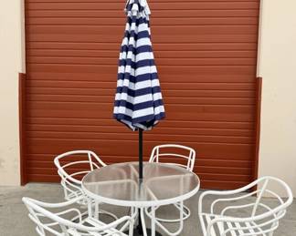 061 Lot 142 Fivepiece Innova aluminum patio set with umbrella stand