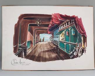 141 Lot 145 Signed Drane Assoc. boat interior watercolor
