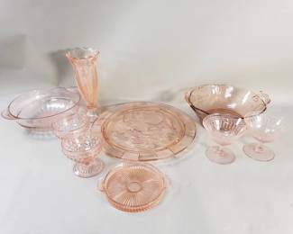 Lot # : 363 - Pink depression glass stemware & bowls