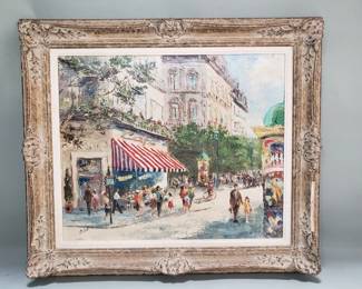 160 Lot 284 Signed French Impressioniststyle Parisian street scene oil on canvas