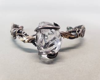 036 Lot 11 14k gold and silver twisted twig bracelet with crystal