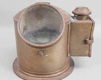 060 Lot 122 Antique copper nautical gimbal compass binnacle oil lamp