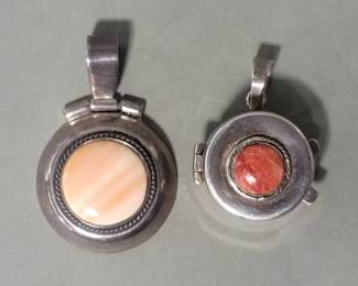 Lot # : 327 - Pair of sterling silver 950, carnelian, agate pendants