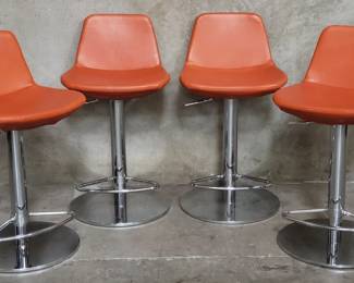 130 Lot 97 4 modern leather and chrome adjustable bar stools