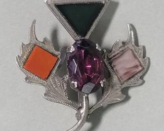Lot # : 329 - Antique Scottish sterling brooch with purple glassstones, onyx
