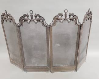 195 Lot 440 Vintage brass folding fire screen with dragon motifs