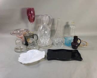 Lot # : 349 - Group of glass coin banks, pitcher, inkwell, etc