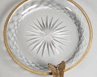 Lot # : 26 - Crystal ashtray with gilt butterfly perching butterfly.