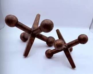 Lot #37 Vintage Oversized Wooden Jacks Sculpture Set – Mid-Century Modern Inspired Decorative Objects
