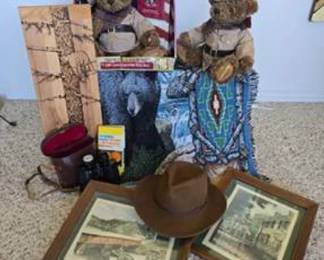 Lot #224 100th Anniversary Teddy Bear Collection & Western Décor Lot | Cowboy Bears, Framed Art & Americana