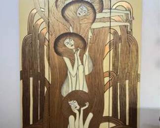 Lot #18 Large Art Nouveau Style Triptych Floor Screen or Wall Art | Contemporary Figurative Panel Artwork |