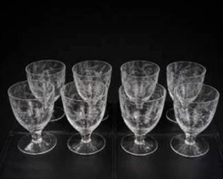 Lot #160 Set of 8 Vintage Etched Glass Goblets | Elegant Floral Stemware for Entertaining