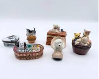 Lot #239 Hand-Painted Limoges France Trinket Box Collection | Chabrat Porcelain Animal Figurines & Keepsakes