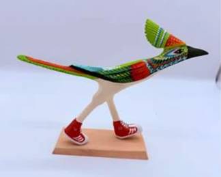 Lot #35 Matthew Yellowman Navajo Folk Art Roadrunner Sculpture – Hand-Carved & Hand-Painted Wood Carving