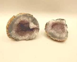 Lot #39 Pair of Amethyst Geode Specimens – Natural Crystal Geodes with Polished Faces