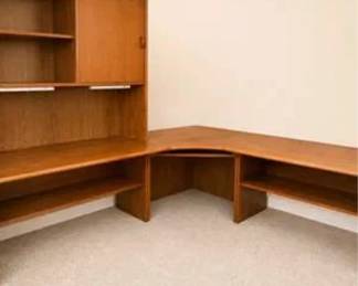 Lot #59 Mid-Century Modern Teak Corner Executive Desk with Hutch – Danish Modern Office Workstation