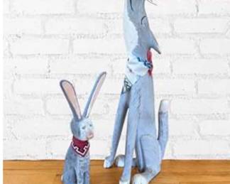 Lot #21 New Mexico Folk Art Carvings by Todocio James Valdez & Jorge Rodriguez – Rare Rabbit & Coyote Wood Sculptures