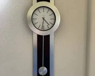 Lot #203 Howard Miller Contemporary Pendulum Wall Clock – Modern Brushed Aluminum & Espresso Finish