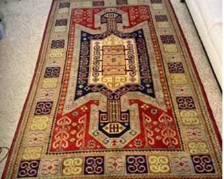 Lot #121 Hand-Knotted Kazak Area Rug 69" x 107" | Geometric Tribal Wool Rug in Vibrant Colors