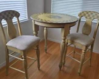 Lot #194 Mackenzie-Childs Style Pub Table & 2 Bar Stools – Hand Painted Bistro Dining Set
