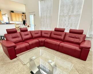 Lot #2 Modern Contemporary ElRan Red Leather Power Reclining Sectional Sofa | Luxury Modular Furniture