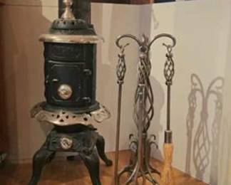 Lot #283 King Oak Cast Iron Wood-Burning Parlor Heater with Fireplace Tool Set | Rustic Cabin & Lodge Stove