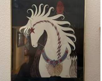 Lot #29 Jean Bales Signed Native American Horse Artwork – Framed Southwestern Equestrian Art, 1988