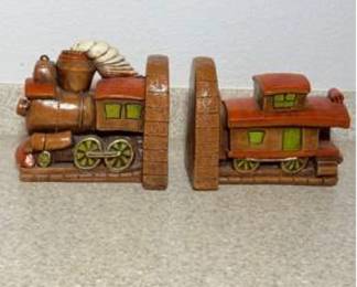Lot #107 Vintage Train Bookends | Whimsical Locomotive Book End Set | Railroad Decor | Collectible Home Library Accent | Estate