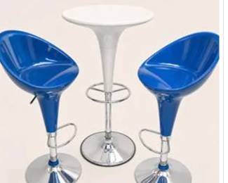 Lot #272 Contemporary Adjustable Pub Table & Swivel Bar Stool Collection | Blue Modern Bistro Set