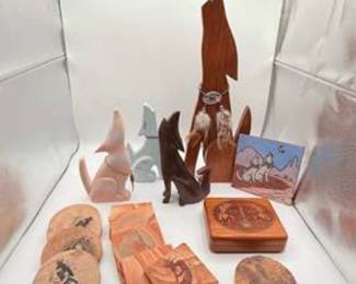 Lot #26 Southwestern Folk Art & Decorative Accessories Collection – Carved Animals, Tile Art & Woodcrafts