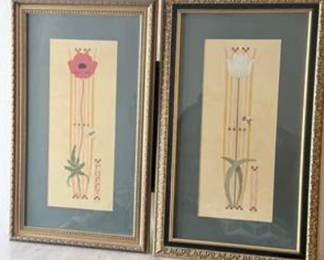 Lot #17 Rare Art Deco Giclée Prints – Set of (2) Framed Botanical Floral Wall Art | Vintage Style Decor