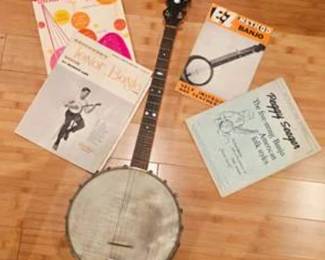 Lot #285 Vintage Open-Back Five-String Banjo with Music Book Collection | Antique Folk Instrument & Musical Ephemera