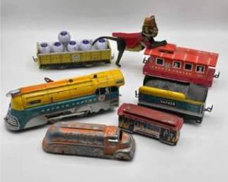 Lot #233 Vintage Tin Lithograph Train Collection | Locomotives, Rail Cars & Wind-Up Transportation Toys