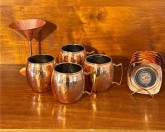 Lot #137 Hammered Copper Moscow Mule Mug Set with Copper Martini Glass & Coasters | Barware Collection