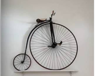 Lot #112 Full-Size Antique Penny-Farthing Bicycle Wall Display – High Wheel Vintage Cycling Decor