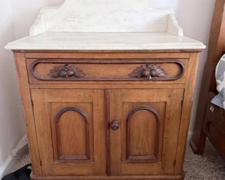 Lot #6 Antique Marble Top Dresser & Matching Washstand Sink with Mirror | Victorian Bedroom Furniture | Restoration Project