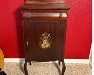 Lot #131 Antique Mahogany Music Cabinet | Inlaid Sheet Music Cabinet with Serpentine Front
