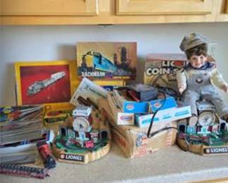 Lot #70 Vintage Lionel Train Collection & Railroad Memorabilia Lot | Trains, Track, Accessories, Clocks & Conductor Doll