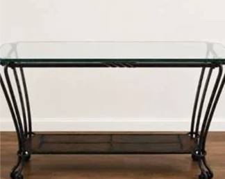 Lot #20 Wrought Iron & Glass Sofa Table | Tuscan Style Console Table | Entryway, Hall & Accent Furnit