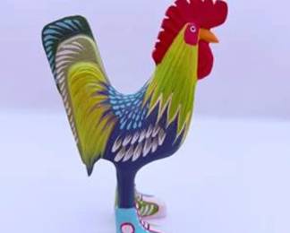 Lot #36 Matthew Yellowman Navajo Folk Art Rooster Sculpture – Hand-Carved & Hand-Painted Wood Carving