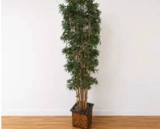Lot #60 96” Artificial Bamboo Tree in Woven Planter | Silk Botanical Floor Plant | Asian, Coastal & Contemporary Décor