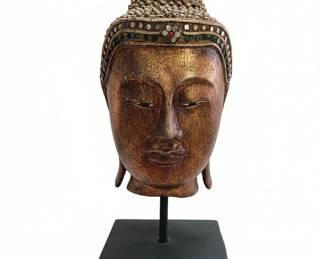 Buddha Head Sculpture on Stand