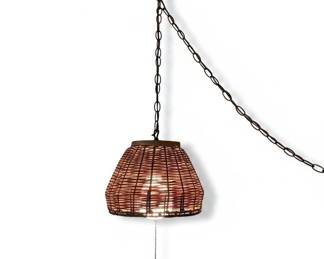 Woven Rattan Cone Pendant Light with Pull Chain