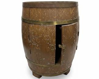 Vintage Wooden Barrel Bar Cabinet with Glass Holders fourth image