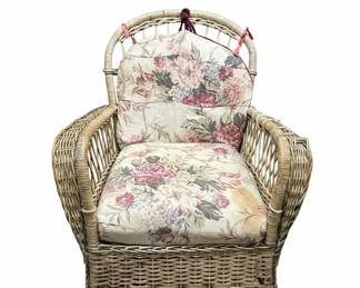Vintage Wicker Rocking Chair with Floral Upholstery