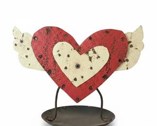 Winged Heart Metal Sculpture