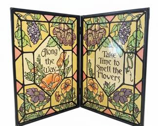 Art Nouveau Style Leaded Glass Panel with Inspirational Quotes