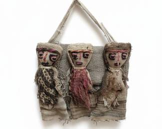 Vintage Peruvian Chancay Burial Dolls Textile Wall Hanging